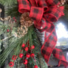 close up of buffalo check bow on wreath